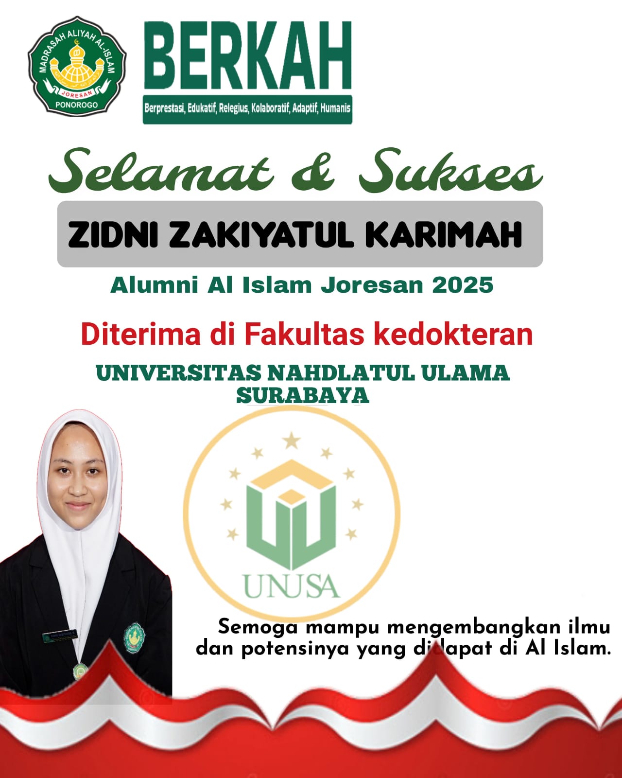 Membanggakan, Alumni MA Al Islam Joresan 2025 Diterima di Fakultas Kedokteran UNUSA.